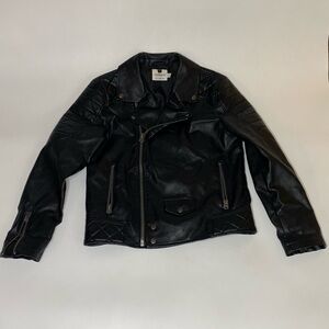 TOPMAN, Black Leather Biker Jacket Size S, Made In India, Pre-owned